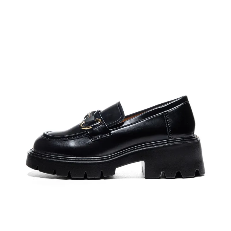 Warrior British Style Small Leather Shoes Loafers Women's Black-0