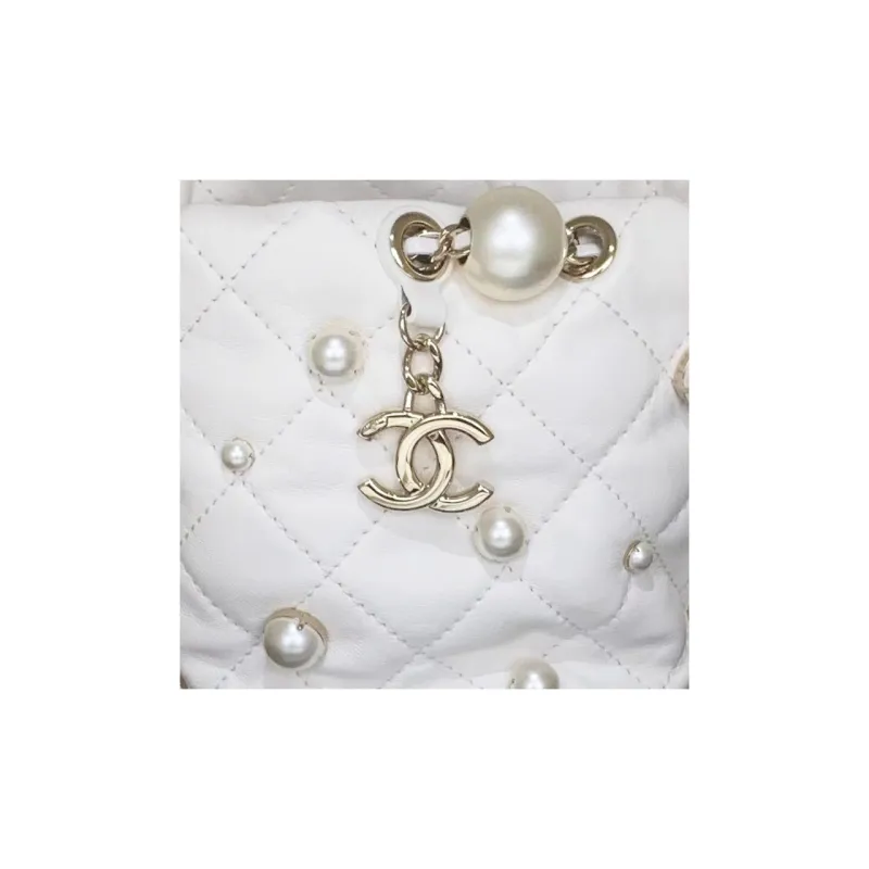CHANEL Sheepskin Bucket Bag, Shoulder Bag, Crossbody Bag Mini Women's White-1
