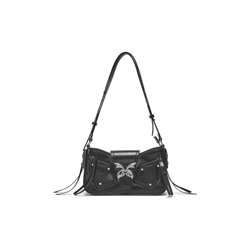Omentar Cow Leather And Microfiber Synthetic Leather Butterfly Single Shoulder Bag Small Size Women's White/Black-5