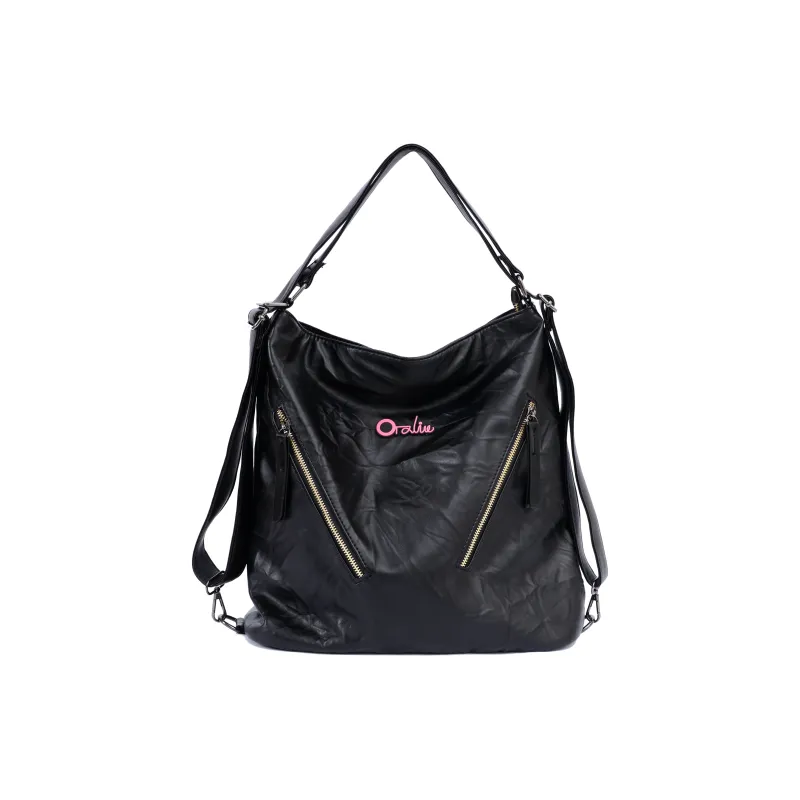 OTA PU Backpack Medium Size Unisex Black White-5