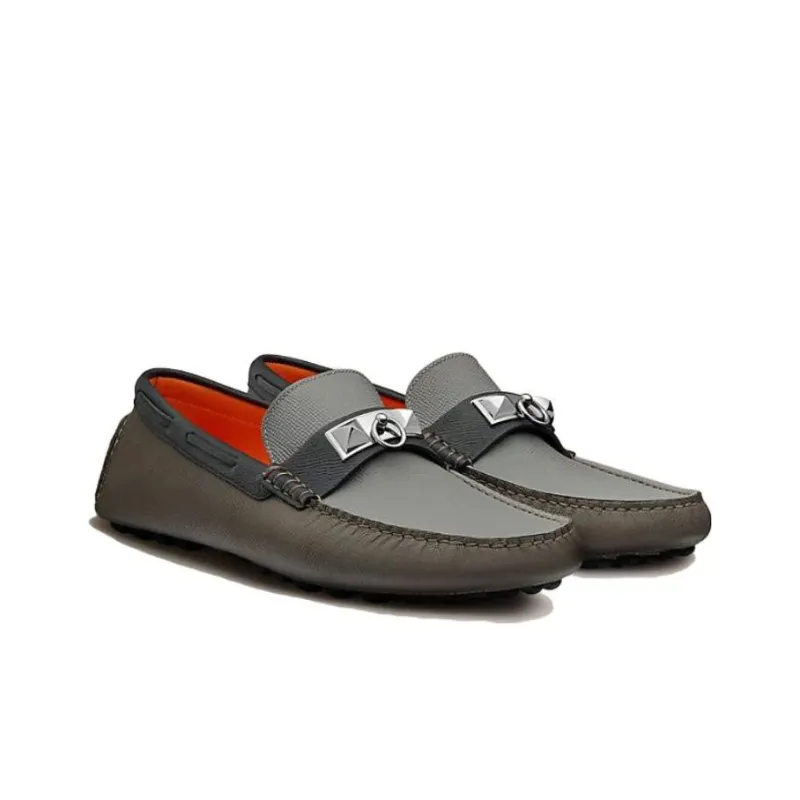 HERMES Irving Loafers Men's Gray Green-3