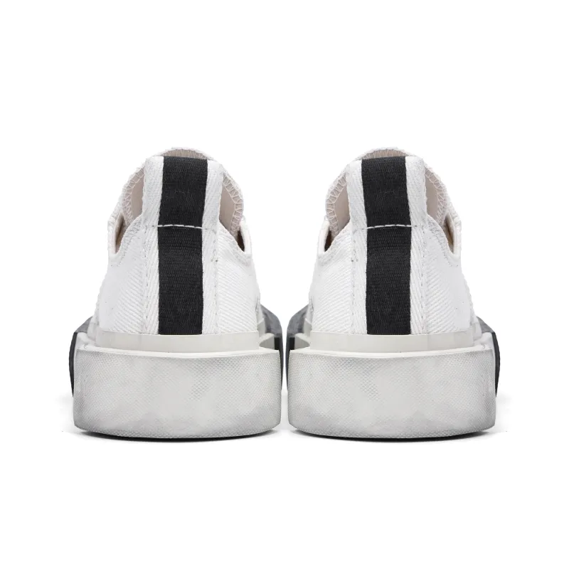 CROOKED CARD Durable Breathable Low Top Canvas Shoes Unisex White-4