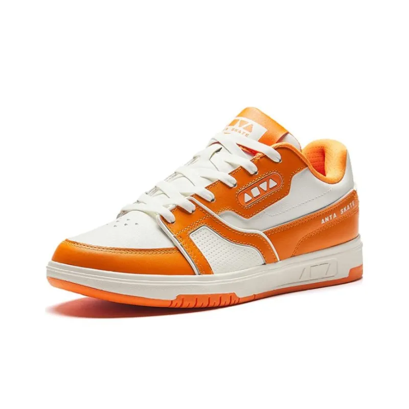Anta Cushioning Wear Resistant Low Top Skateboard Shoes Men's White Orange-1