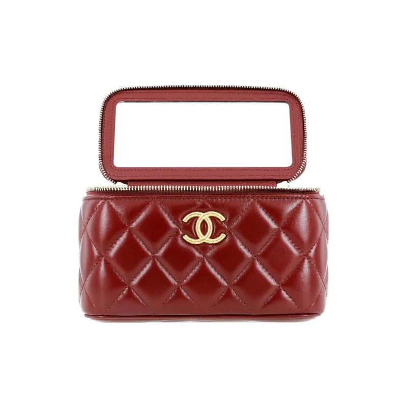 CHANEL Lambskin Shoulder Bag, Crossbody Bag Women's Red-4