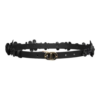 DIOR Gold Smooth Buckle Leather Belts Women's Black 1.7cm