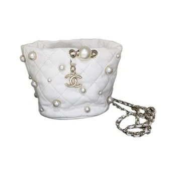 CHANEL Pearl Sheepskin Bucket Bags Shoulder Bag Crossbody Bag Mini Women's White