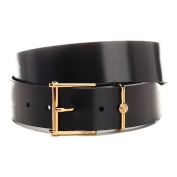 VERSACE Letter Logo Pin Buckle Leather Belts Men's Black