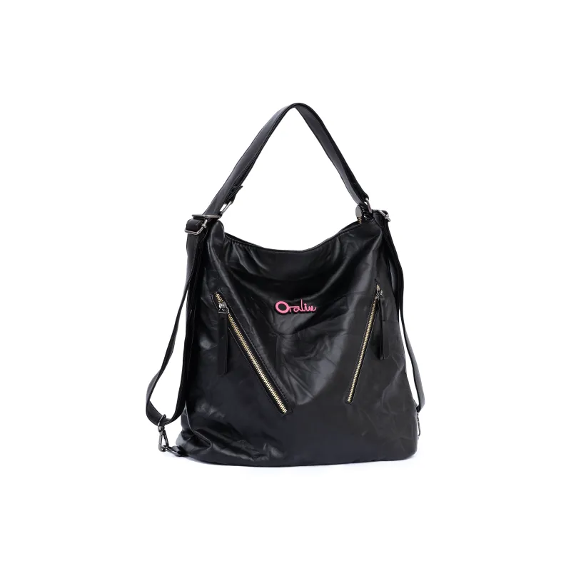 OTA PU Backpack Medium Size Unisex Black White-6