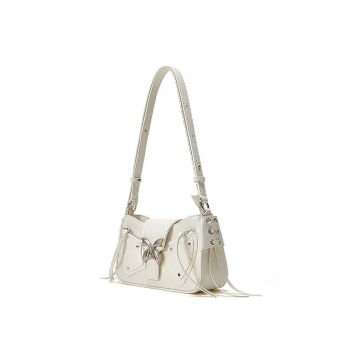 Omentar Cow Leather And Microfiber Synthetic Leather Butterfly Single Shoulder Bag Small Size Women's White/Black-1