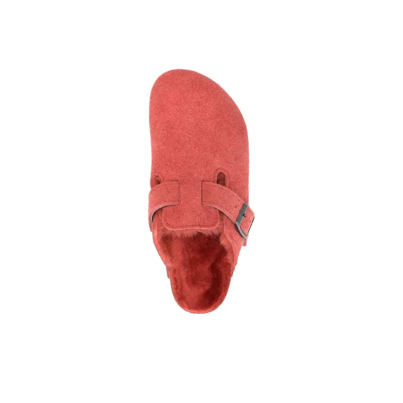 Birkenstock Boston Shearling Suede Leather Narrow Fit 'Sienna Red' Women's-3