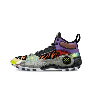 LiNing WOW 10 Zoo Cushioned Slip Resistant Mid Top Basketball Shoes Men's Black Purple Blue