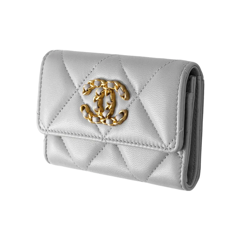 CHANEL Lambskin Card Sleeve Card Holder Women's Gray-1