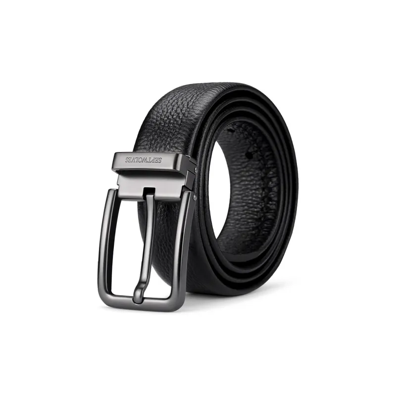 SEPTWOLVES Pin Buckle Trendy Youth Cow Leather Leather Belts Men's Width 3.5CM-0