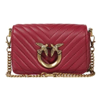 PINKO Sheepskin With Cow Leather Bird Bag, Portable Crossbody Bag, Shoulder Bag Women's Burgundy
