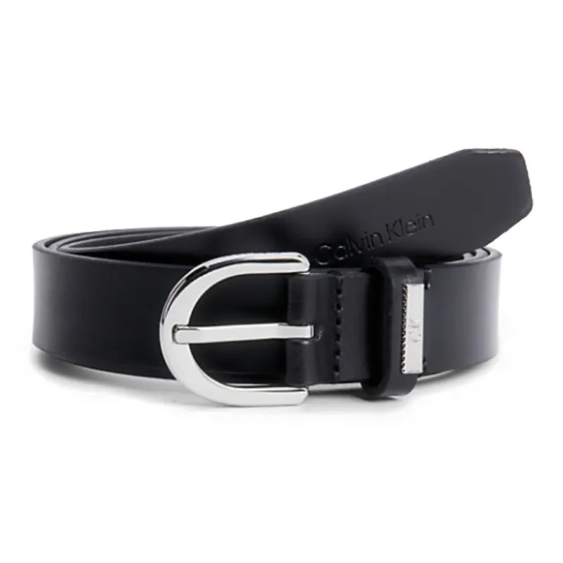 CK/Calvin Klein Letter Logo Pin Buckle Leather Belts Women's Black Width: 2.5CM-0