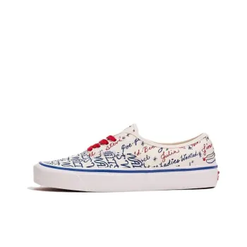 Waltsbar x Vans Authentic 44 DX Slip-Resistant Water-Resistant Low-Top Skateboard Shoes Unisex Beige Red Blue