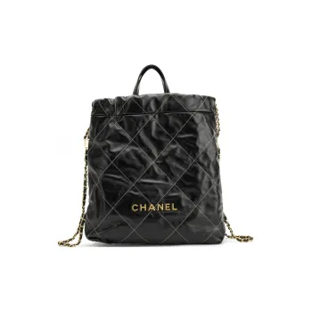 CHANEL 22Bag Shiny Calfskin Backpack Large Size Women's Black