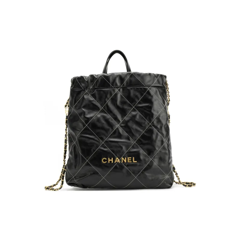 CHANEL 22Bag Shiny Calfskin Backpack Tubas Women's Black-0