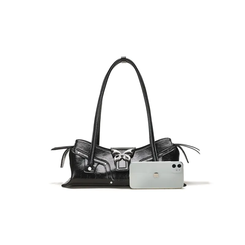 Omentar Cow Leather Shoulder Bag Regular Women's Black/White-4