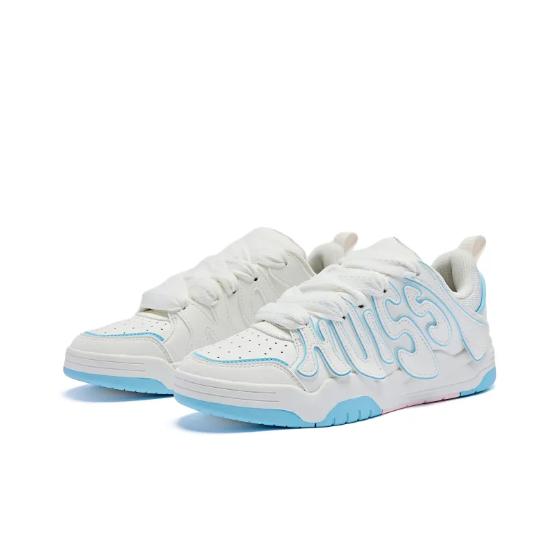 QIAODAN Water Resistant Impact Resistance Low Top Skateboard Shoes Women's White Blue-2
