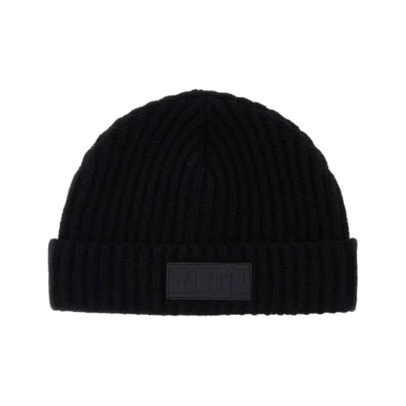 Valentino Vltn Logo Patch Knitted Beanie-0