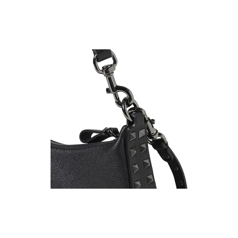 Valentino ROCKSTUD Grain Cow Leather Hobo Bag, Half Month Slanted, Single Shoulder Bag. Trumpets Women's Black-2