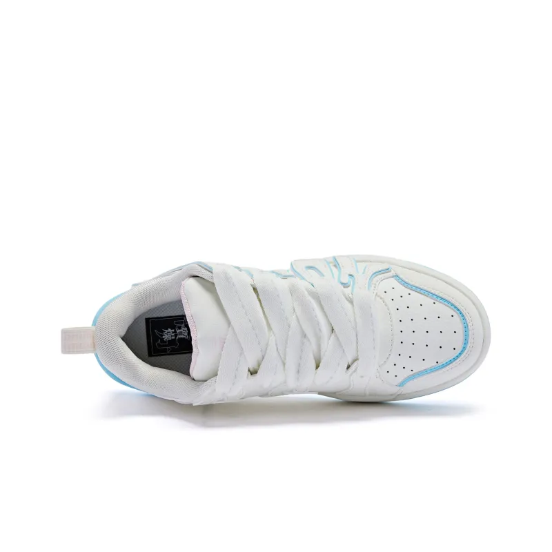 QIAODAN Water Resistant Impact Resistance Low Top Skateboard Shoes Women's White Blue-3