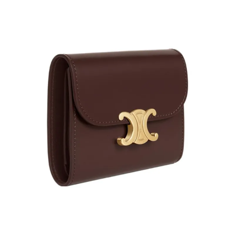 CELINE Triomphe Shiny Calfskin Wallet Small Size Women's Chestnut-1
