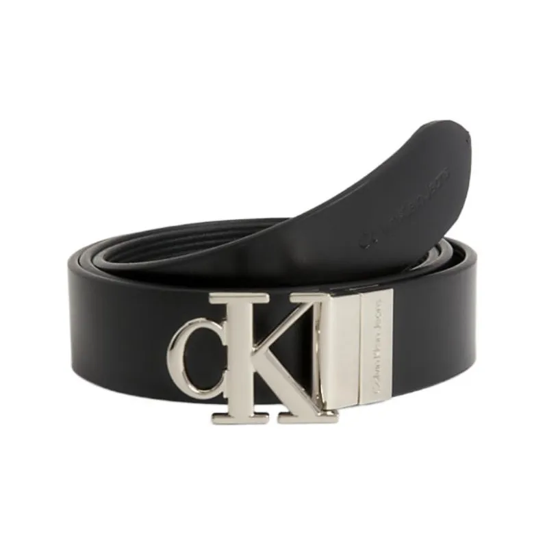 CK/Calvin Klein Logo Lettering Engraved Smooth Buckle Polyurethane Leather Belts Women's Black Width: 3CM-0