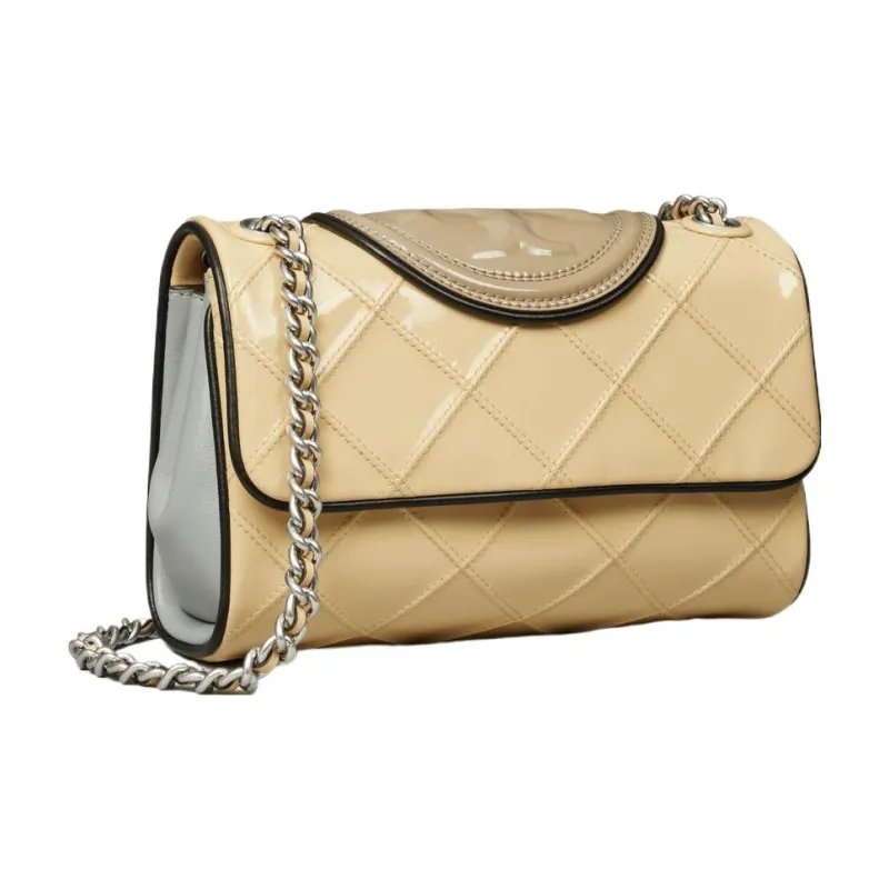 TORY BURCH Fleming Patent Leather With Nappa Leather Crossbody Bag, Shoulder Bag Trumpets Women's Light Yellow-1