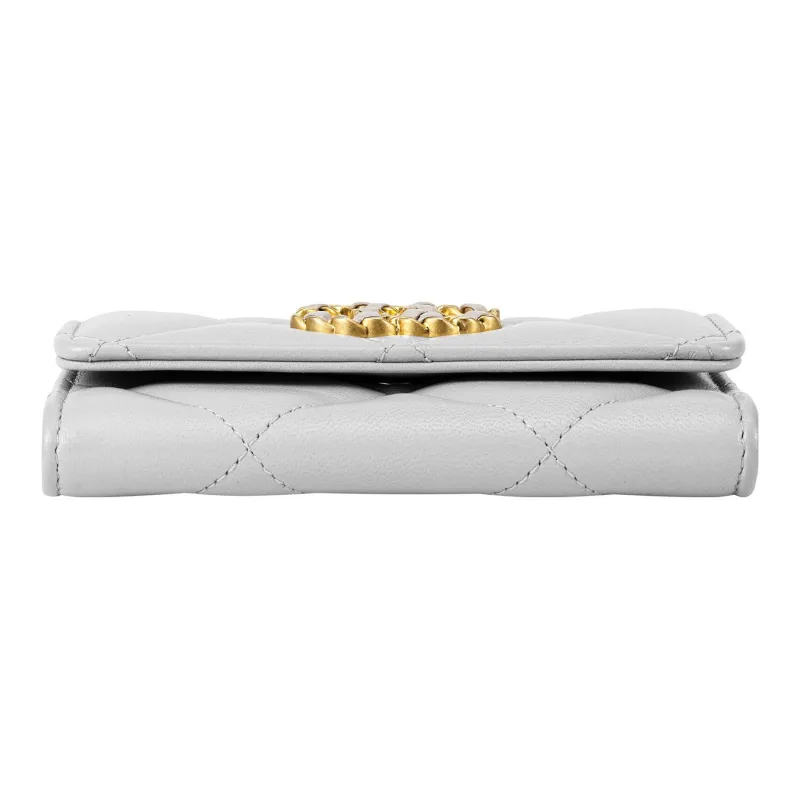 CHANEL Lambskin Card Sleeve Card Holder Women's Gray-3