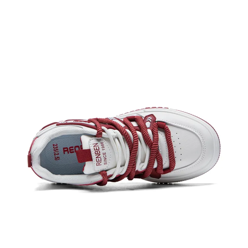 RENBEN Slip Resistant Cushioning Height Increasing Low Top Skateboard Shoes Women's Beige Red-2