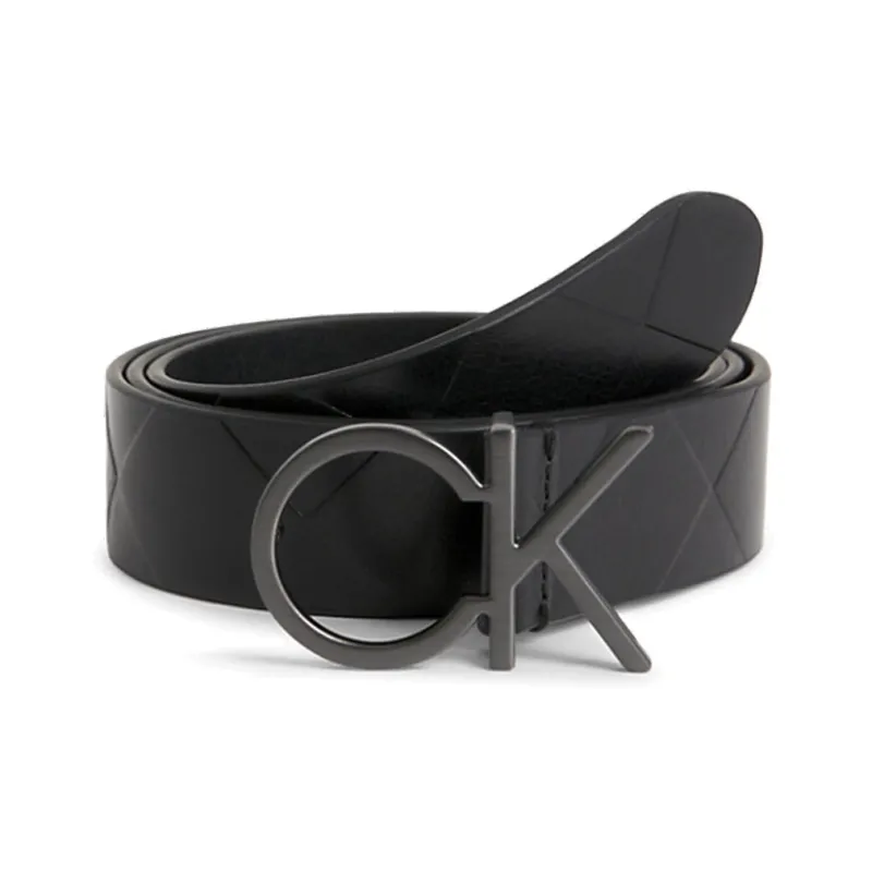 CK/Calvin Klein Metal Smooth Buckle Leather Belts Women's Black 3cm-0