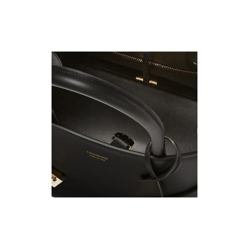 FERRAGAMO Calfskin Shoulder Bag Crossbody Bag Handbag Small Size Women's Black-4