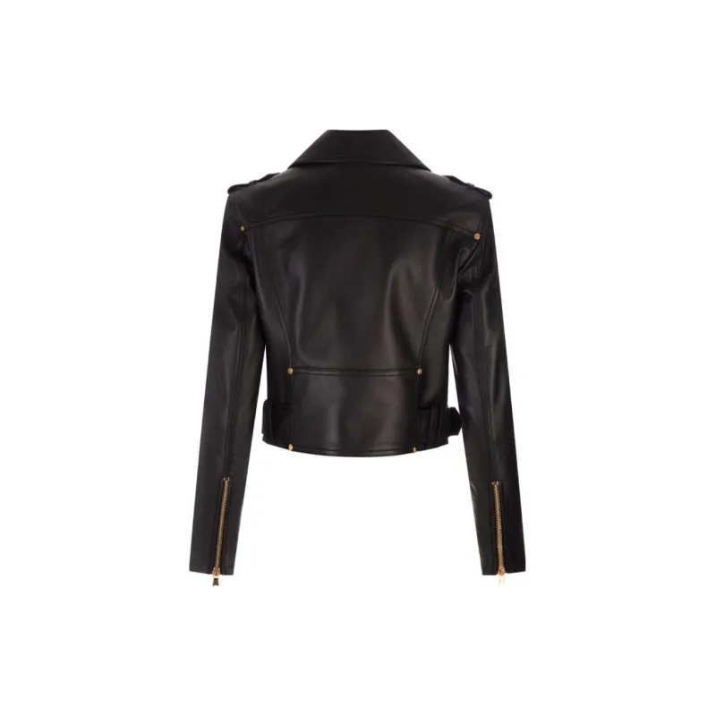 BALMAIN Chain Quilted Leather Crop Jacket Black-1
