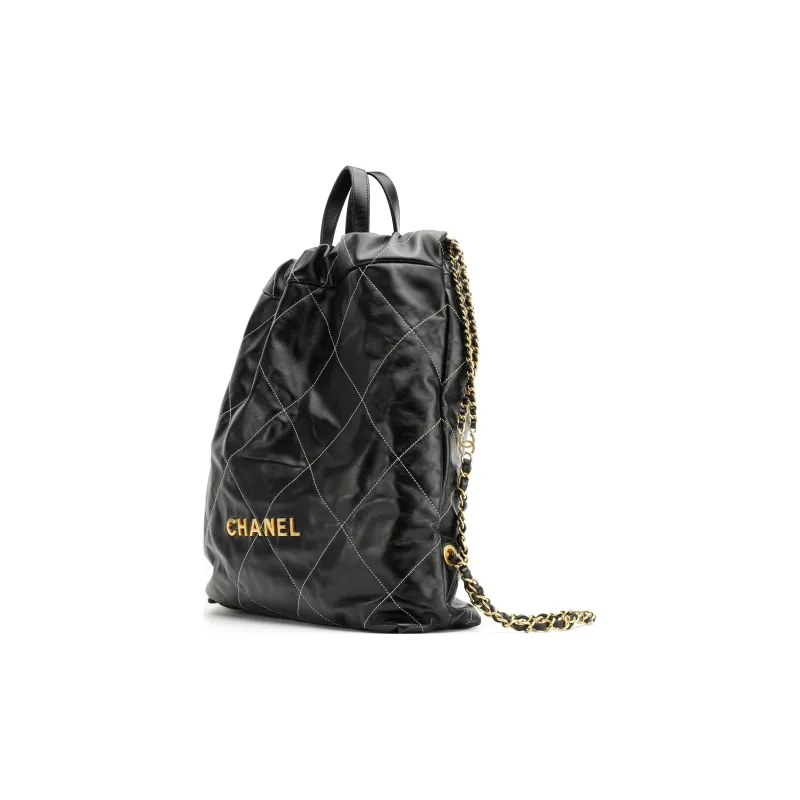 CHANEL 22Bag Shiny Calfskin Backpack Tubas Women's Black-1