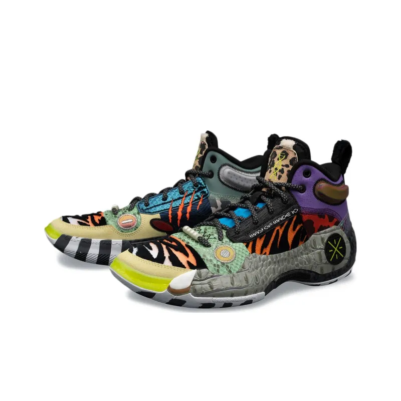 LiNing WOW 10 Zoo Cushioned Slip Resistant Mid Top Basketball Shoes Men's Black Purple Blue-3