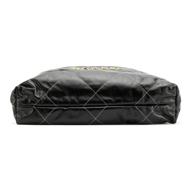 CHANEL 22Bag Shiny Calfskin Backpack Tubas Women's Black-3