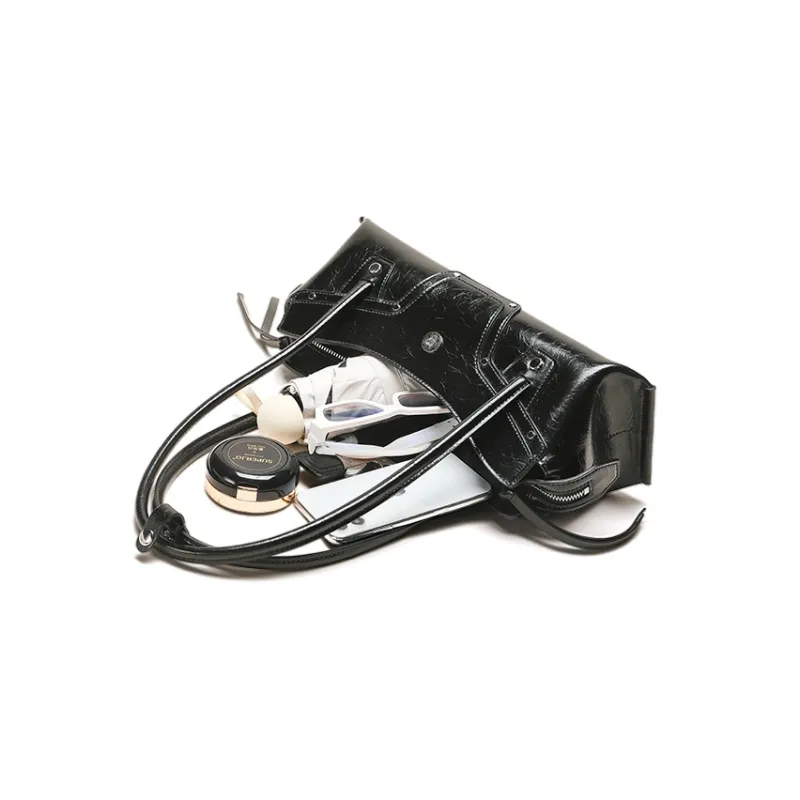 Omentar Cow Leather Shoulder Bag Regular Women's Black/White-2