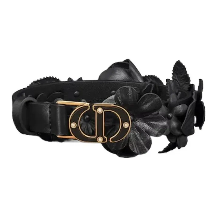 DIOR Gold Smooth Buckle Leather Belts Women's Black 1.7cm-1