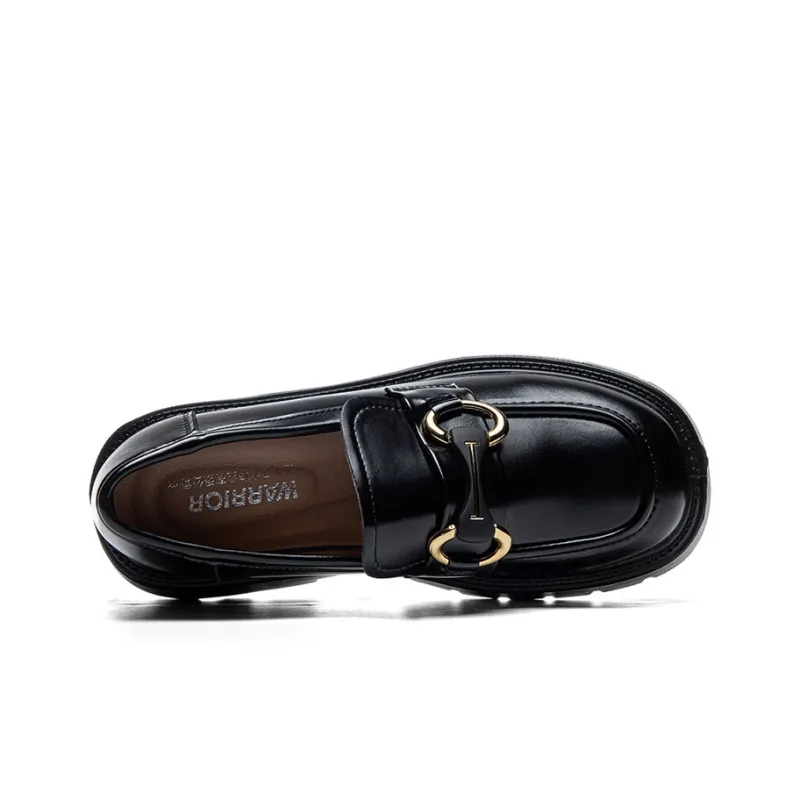 Warrior British Style Small Leather Shoes Loafers Women's Black-2