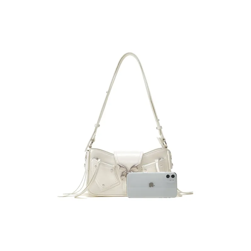 Omentar Cow Leather And Microfiber Synthetic Leather Butterfly Single Shoulder Bag Small Size Women's White/Black-3