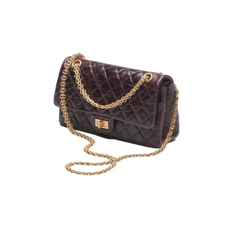CHANEL 2.55 Calfskin Handbag Shoulder Bag Crossbody Bag Women's Dark Purple Red-1