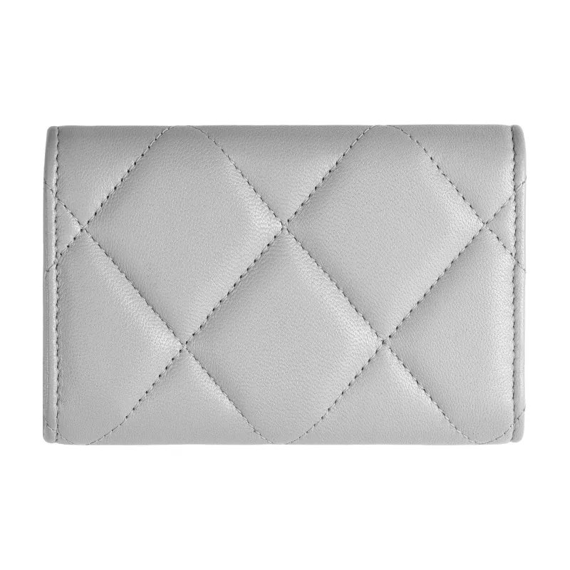 CHANEL Lambskin Card Sleeve Card Holder Women's Gray-2