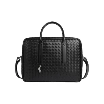Bottega Veneta Calfskin Weekend Casual Shoulder Bag Crossbody Bag Handbag Medium Size Men's Black