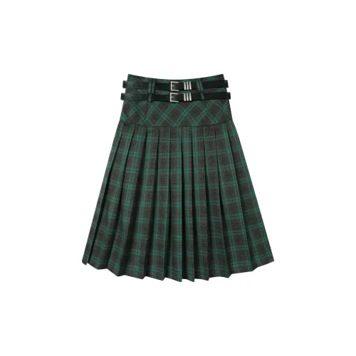 ELF SACK Casual Long Skirts Women's Collegiate Green Plaid