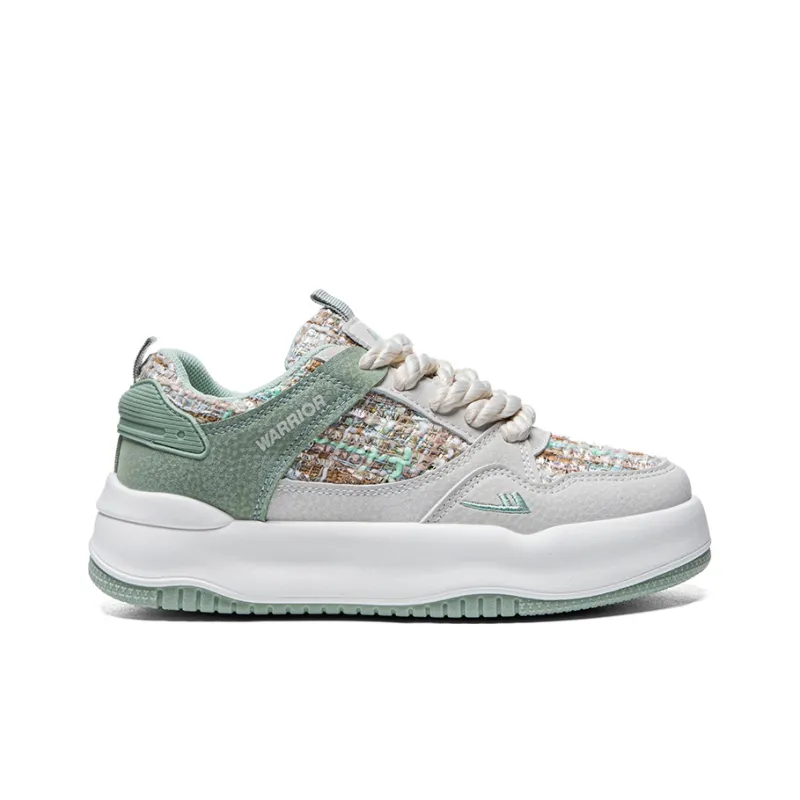Warrior Chanel Inspired White Sneakers Wear resistant And Lightweight Low Top Skateboard Shoes Women's Beige Green-1