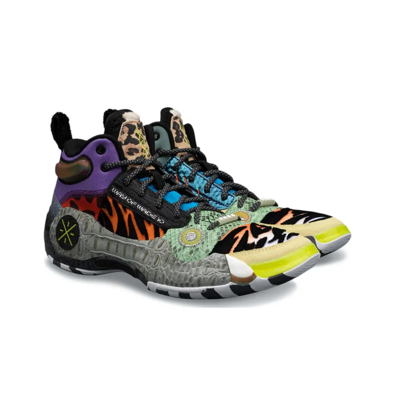 LiNing WOW 10 Zoo Cushioned Slip Resistant Mid Top Basketball Shoes Men's Black Purple Blue-2