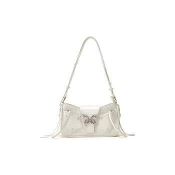 Omentar Cow Leather And Microfiber Synthetic Leather Butterfly Single Shoulder Bag Small Size Women's White/Black