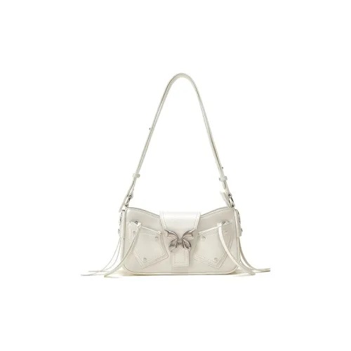 Omentar Cow Leather And Microfiber Synthetic Leather Butterfly Single Shoulder Bag Small Size Women's White/Black